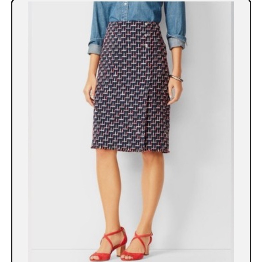 NWT Talbots size 16 tweed wrap style pencil skirt fringe hem business casual